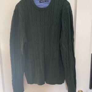 Nautica Men’s Forest Green Cable Crewneck Sweater